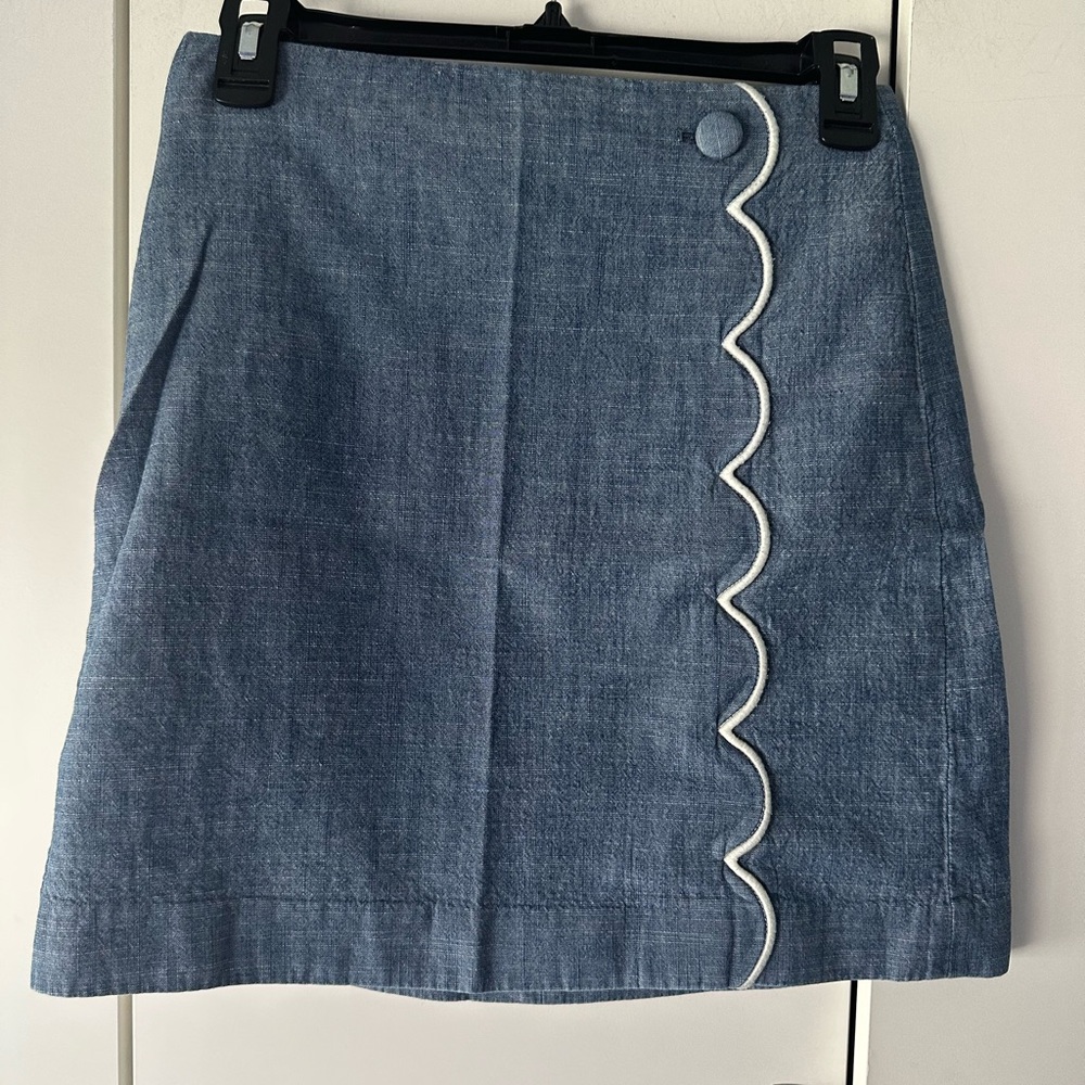 🩵 J.Crew Scalloped Trim Skirt Size 00 Chambray Blue Preppy